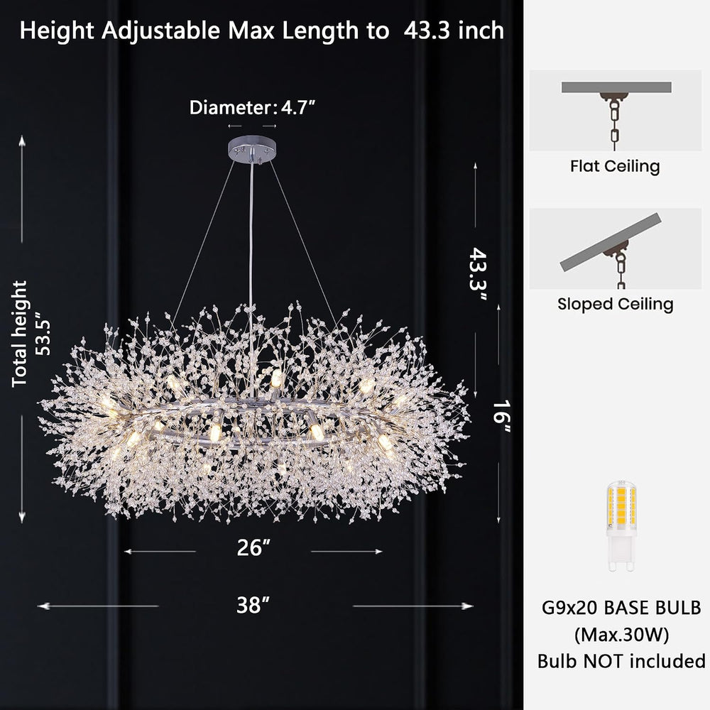Wellmet Firework Chandelier 38 inch, Modern Crystal Chandelier Chrome Wagon W...