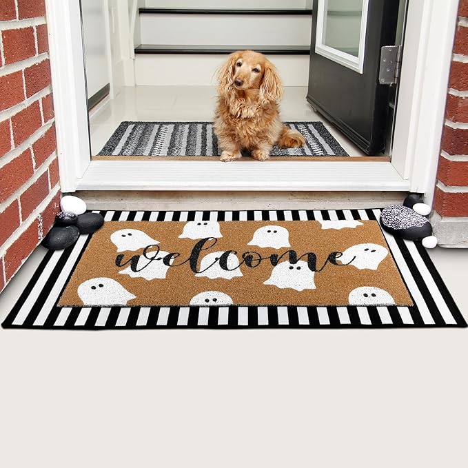 Tinideya 2 Pcs Door Mat Welcome Non Slip Coir Mats Floor Layering Doormats Se...