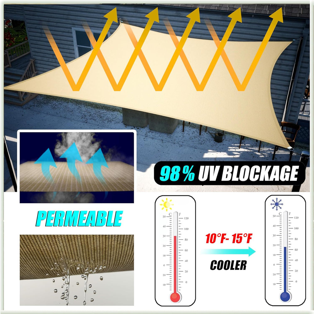 Amgo 12' x 20' Beige Rectangle Sun Shade Sail Canopy Awning UPF50+ AG...
