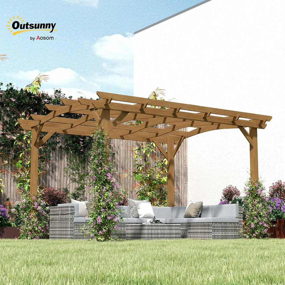 Outsunny 10' x 12' Outdoor Pergola with Arched Roof Wood Gazebo Dark ...