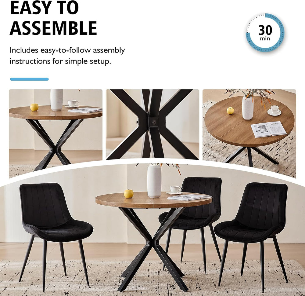 39" Round Dining Table Set for 4, Brown Table & 4 Black Chair