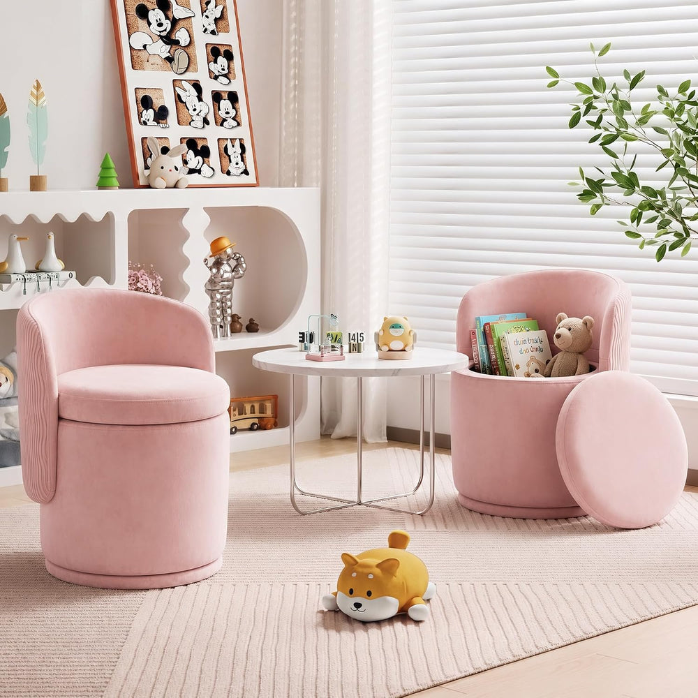 MALOL 360° Swivel Velvet Vanity Chair with Storage, Pink
