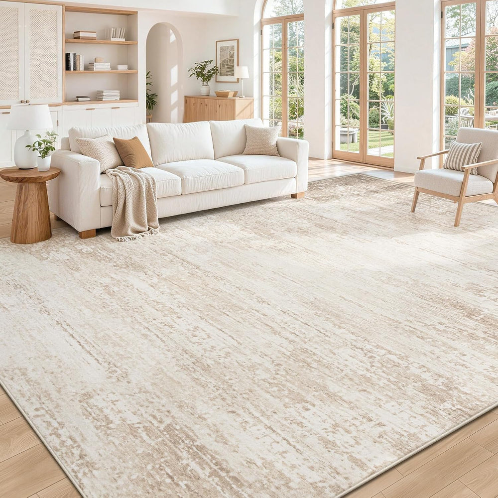 TENGTENGLINK Washable 8x10 Area Rugs for Living Room Modern Abstract Beige