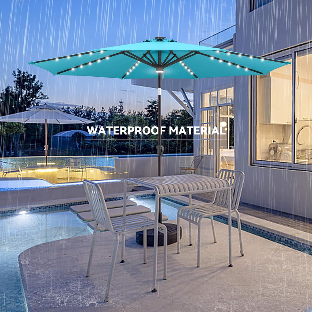 Solar Patio Umbrella with Centre Light, 9 ft Aqua Blue