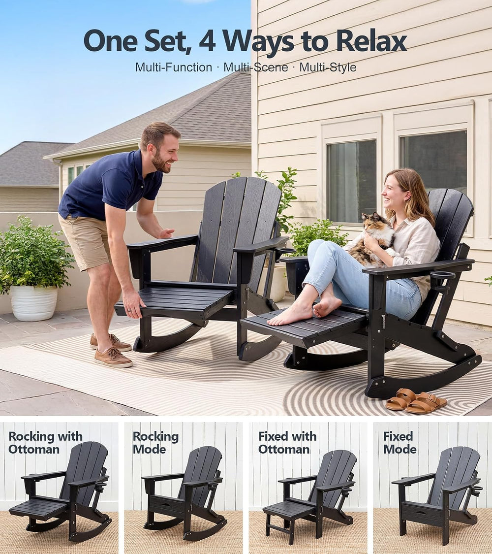 PASAMIC Adirondack Rocking Chairs Set of 2, Foldable All-Weather HDPE Patio R...