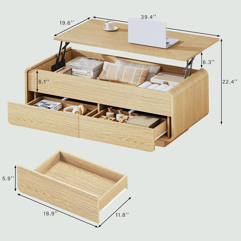 HUAHUU Lift Top Coffee Table with Storage, 2-Tier Center Table with 2 Drawers...