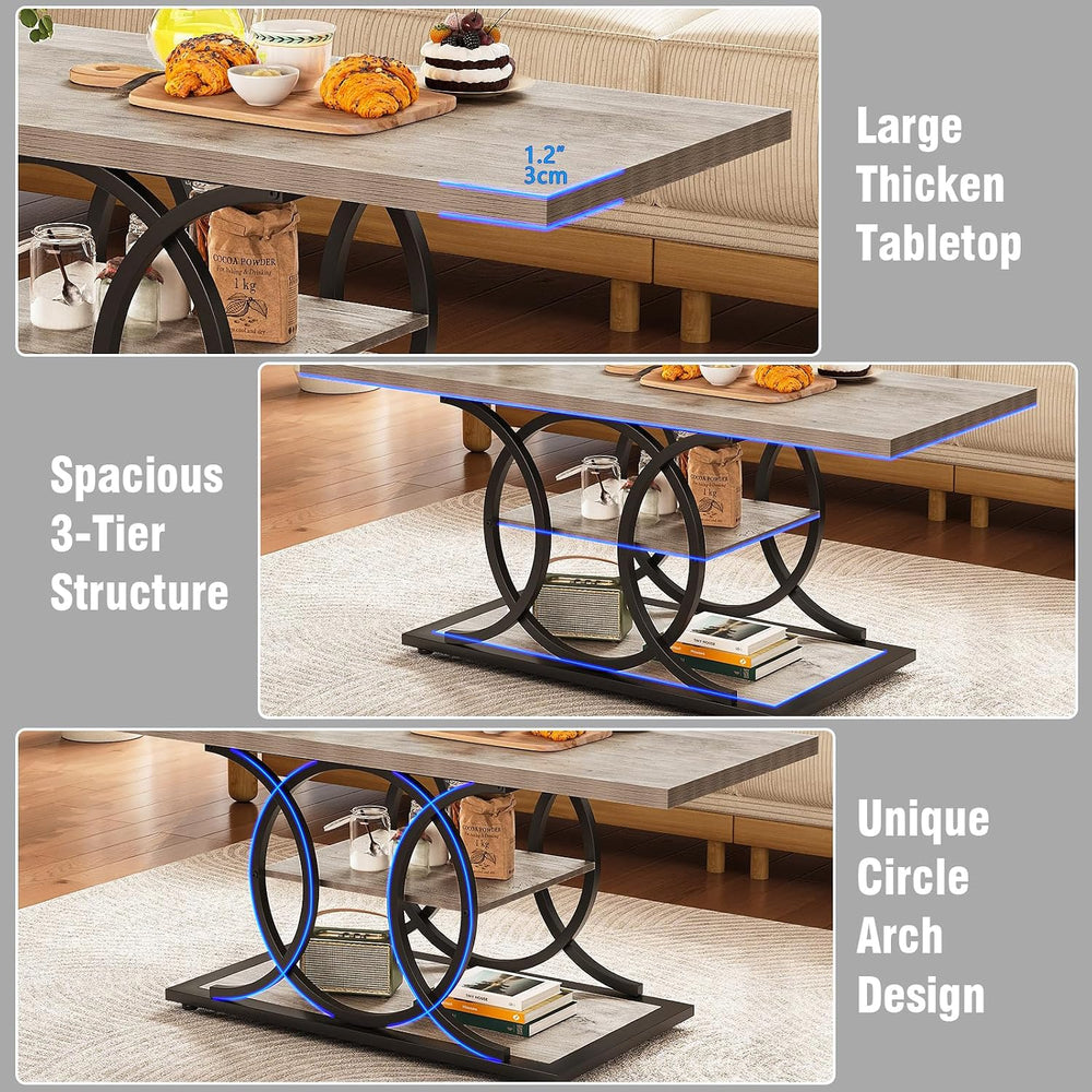 GiftGo Rustic Coffee Table with Storage Industrial 3 Tier Center Living Room ...
