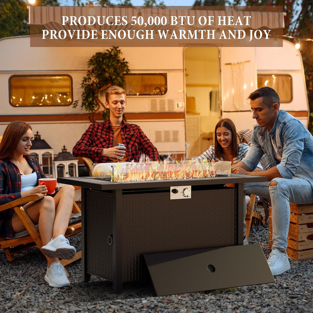 45 inch Outdoor Propane Fire Pit 50,000 BTU Gas Fire Pit Table with Lid, Glas...