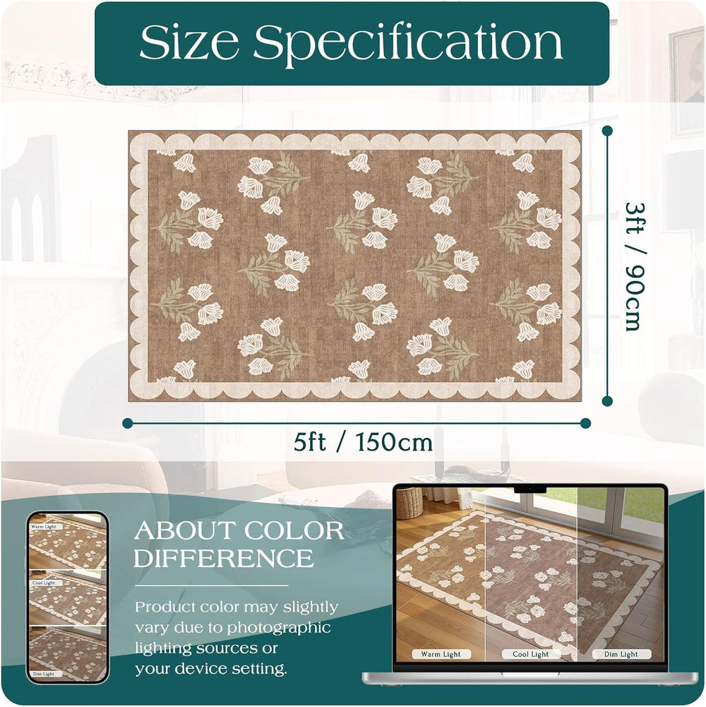3x5 Floral Entry Rug - Small Washable Indoor Outdoor Mats for Front Door Non-...