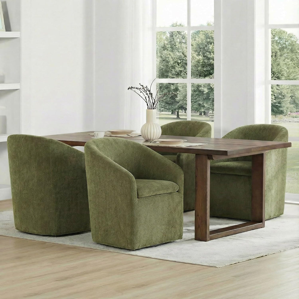 KISLOT Upholstered Dining Chairs Set of 2 with Casters, Moss Green