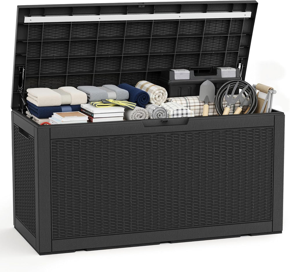 EasyUp 120 Gallon Waterproof Deck Box, Lockable Resin Outdoor Storage Box, Du...