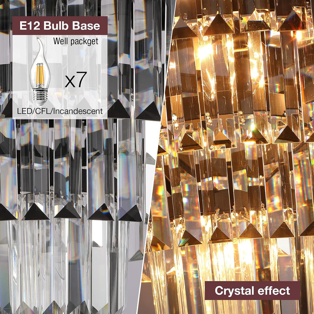 Modern Crystal Chandelier 20" Brown Round Pendant Light, 4-Tier Luxury C...