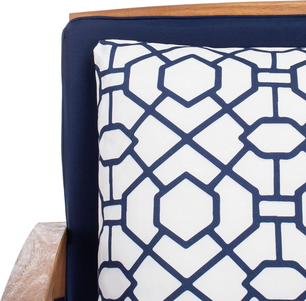 SAFAVIEH Outdoor Collection Fontana Natural/ Navy Blue Cushions/ Geometric Pa...