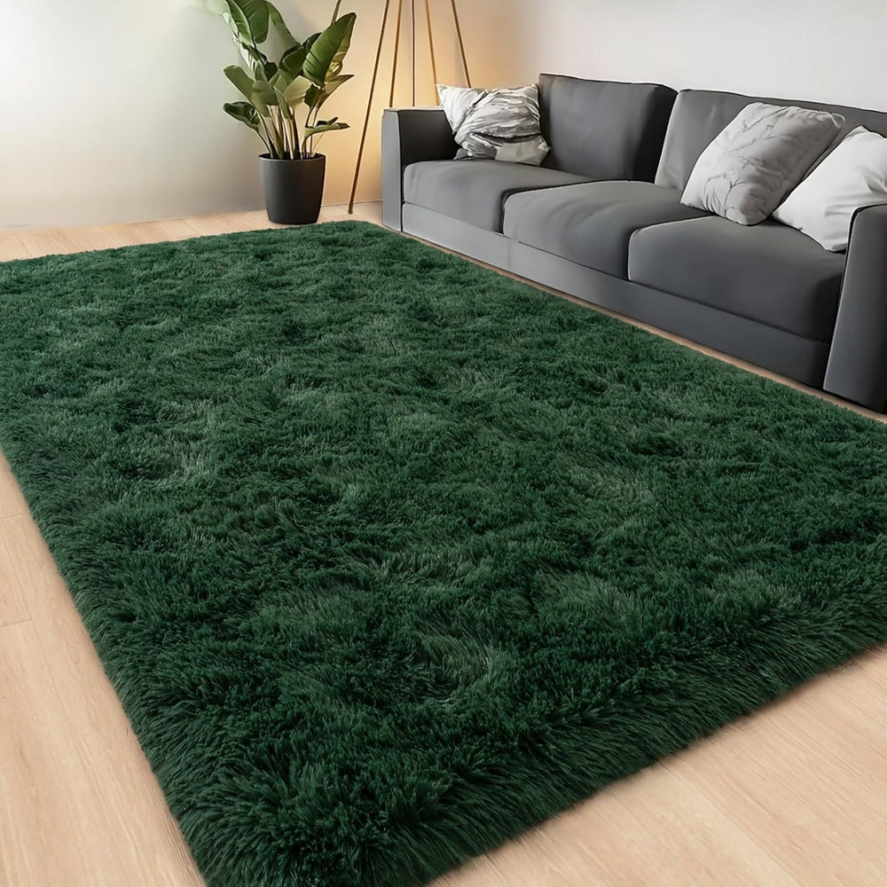 Large Area Rugs for Living Room Bedroom 6x9 Dark Green Shag Rugs