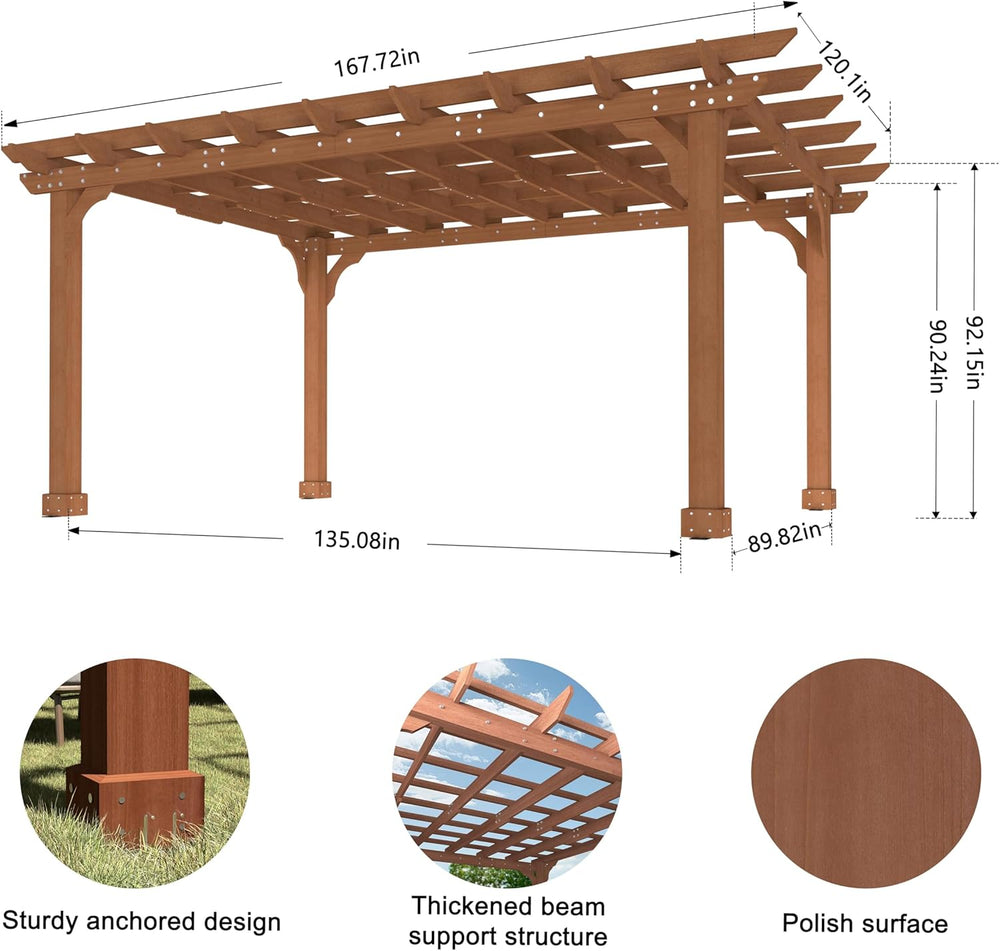 Yardenaler 10 x 14 FT Pergola, Cedar Wood Gazebo with Slatted Roof Trellis, O...