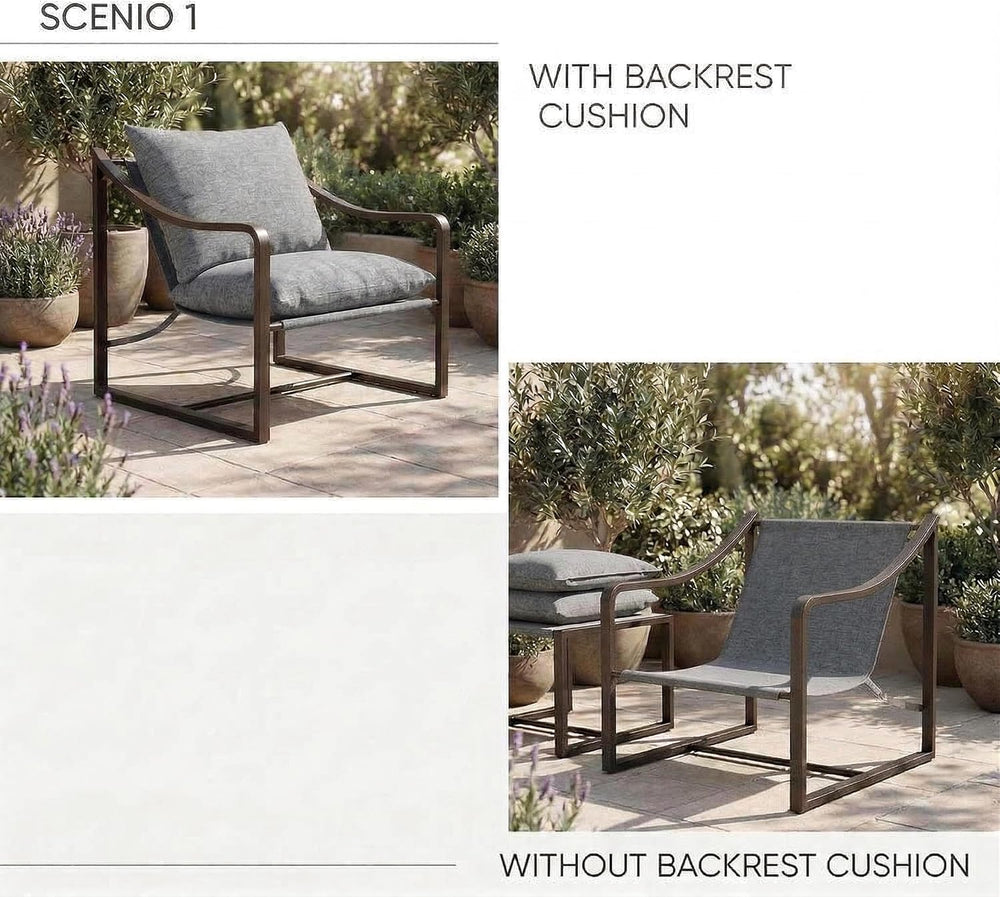 Grey Sling Accent Chair, Metal FrameSling Outdoor Chairs with Metal Frame and...