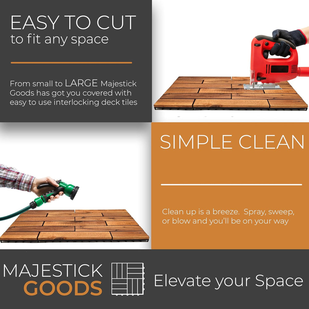 Majestick Goods 6-Pack Longboard Acacia Wood Interlocking Deck Tiles