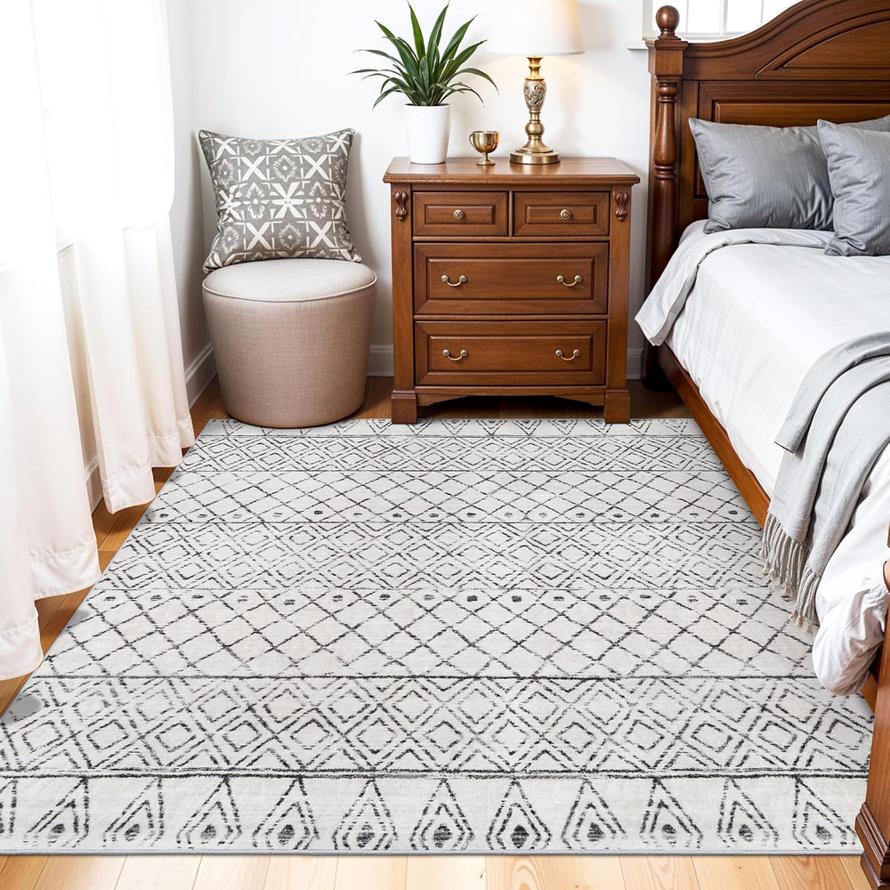 Washable 5x5 Square Moroccan Rug:Non Slip Soft Indoor Rug Geometric Grey
