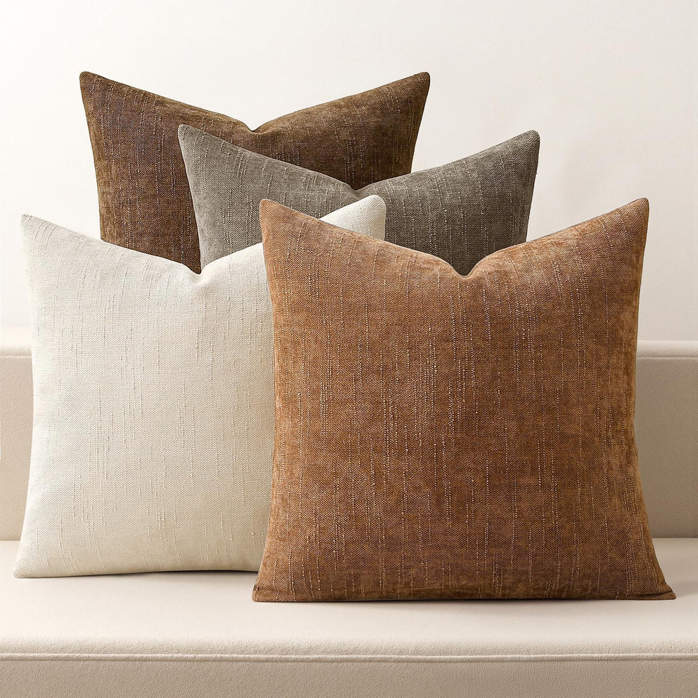 MIULEE Pack of 4 Fall Decorative Throw Pillow Covers 20x20 Inch Chenille Text...