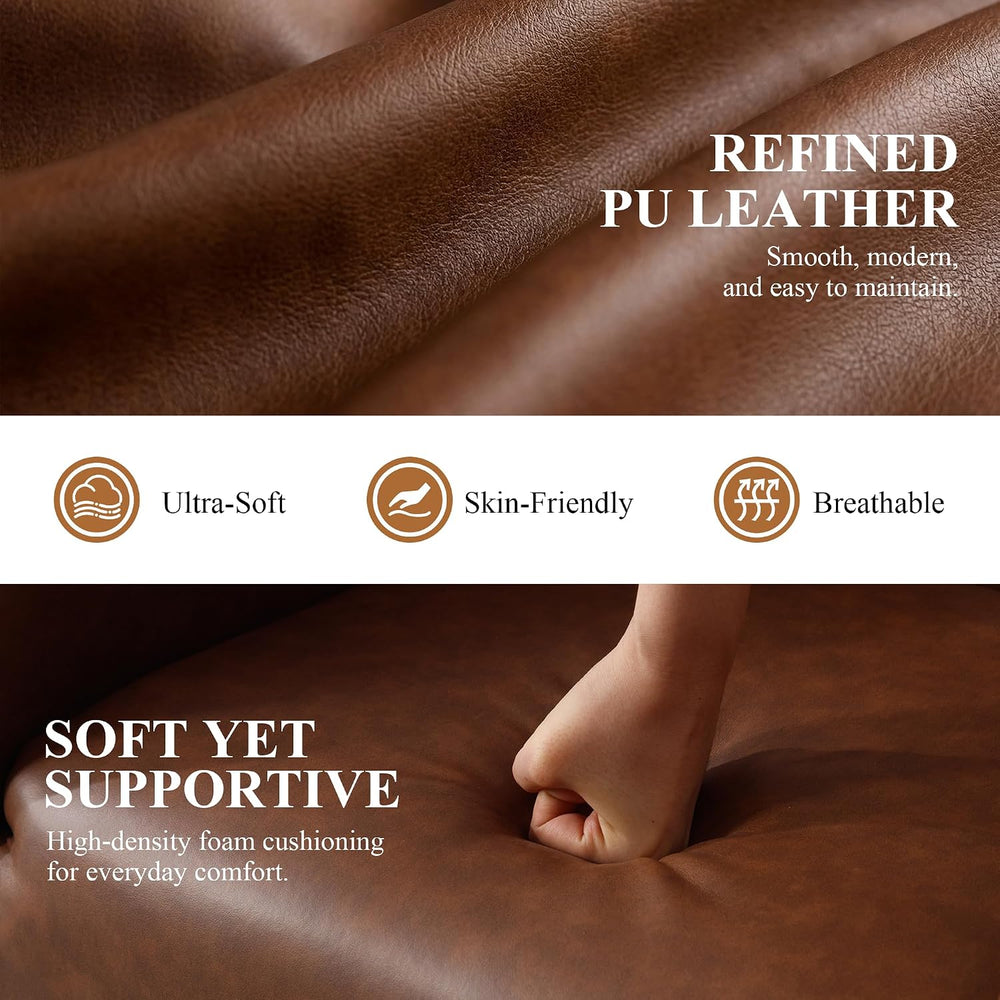 CIMOTA Brown PU Leather Barrel Dining Chairs with Wheels, Set of 6 — Modern U...