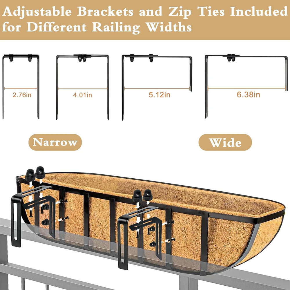 Window Box Railing Planter with Coco Liner 2 Pack 16 Inch Metal Hanging Flowe...
