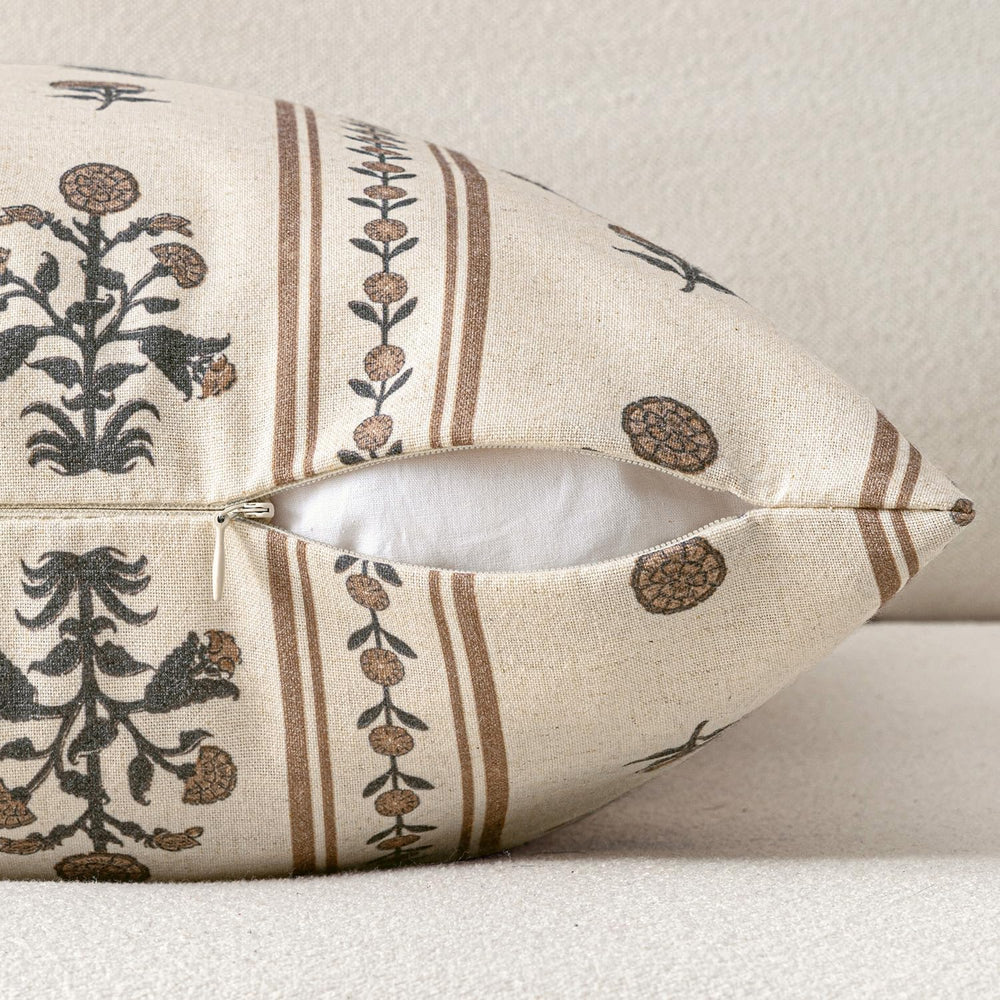 Striped Euro Floral Throw Pillow Covers 24x24 Inch Set of 2 Brown