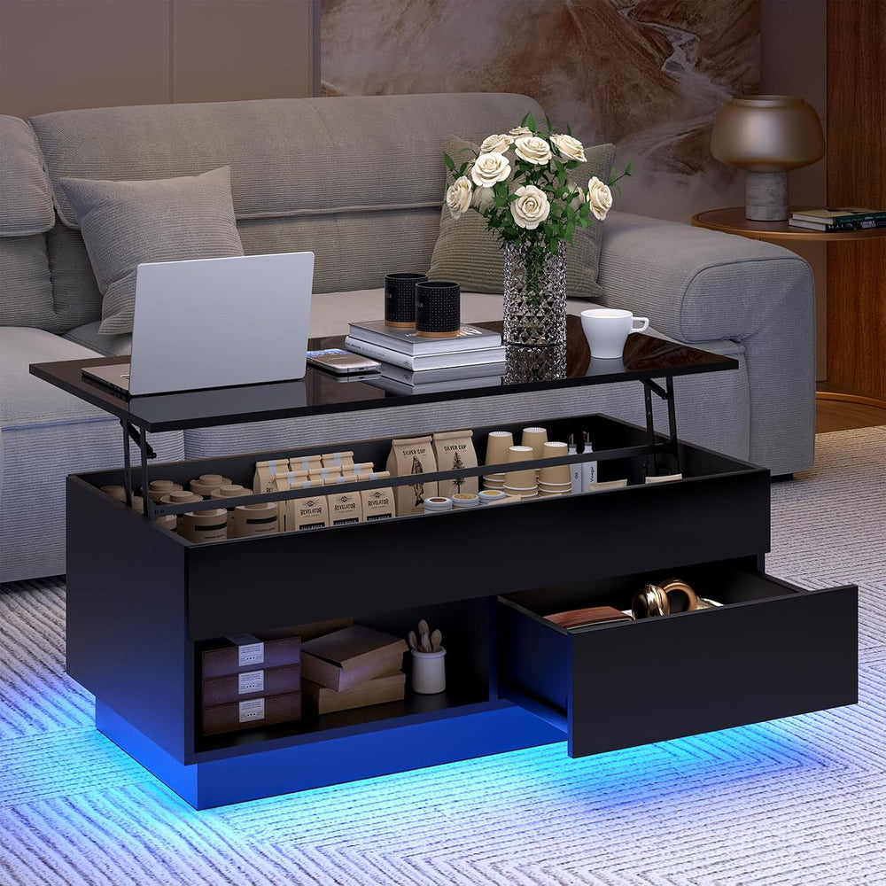 HOMMPA 40" Lift Top Coffee Table with Storage LED Coffee Table Morden Hi...