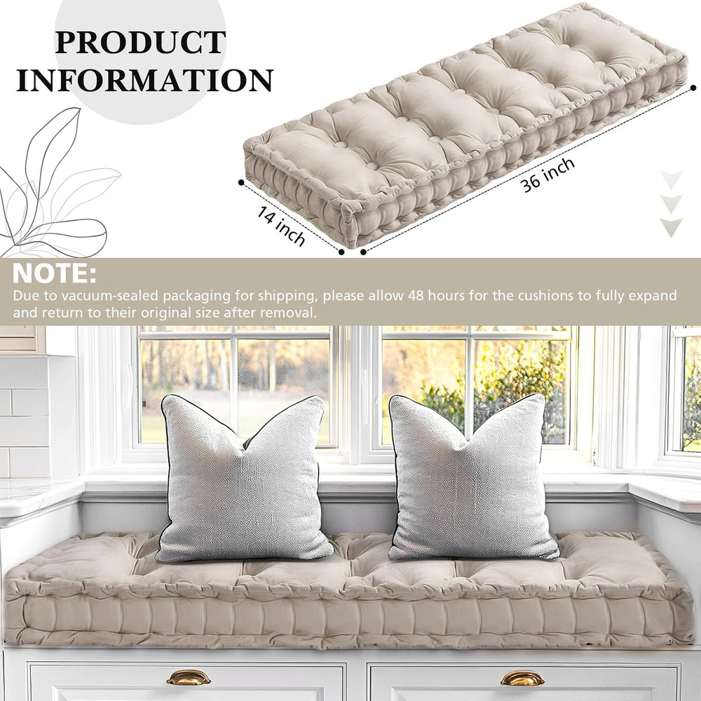 Threehoney Bench Cushion for Indoor Furniture, 36x14 in, Velvet, Ivory White