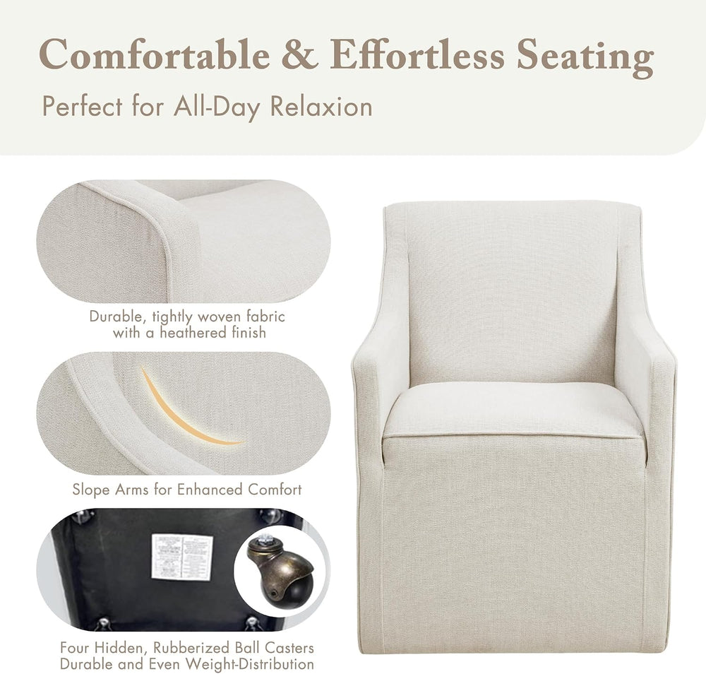 Madison Park Dining Chair with Hidden Casters, 20" Thick Seat Foam Cushi...