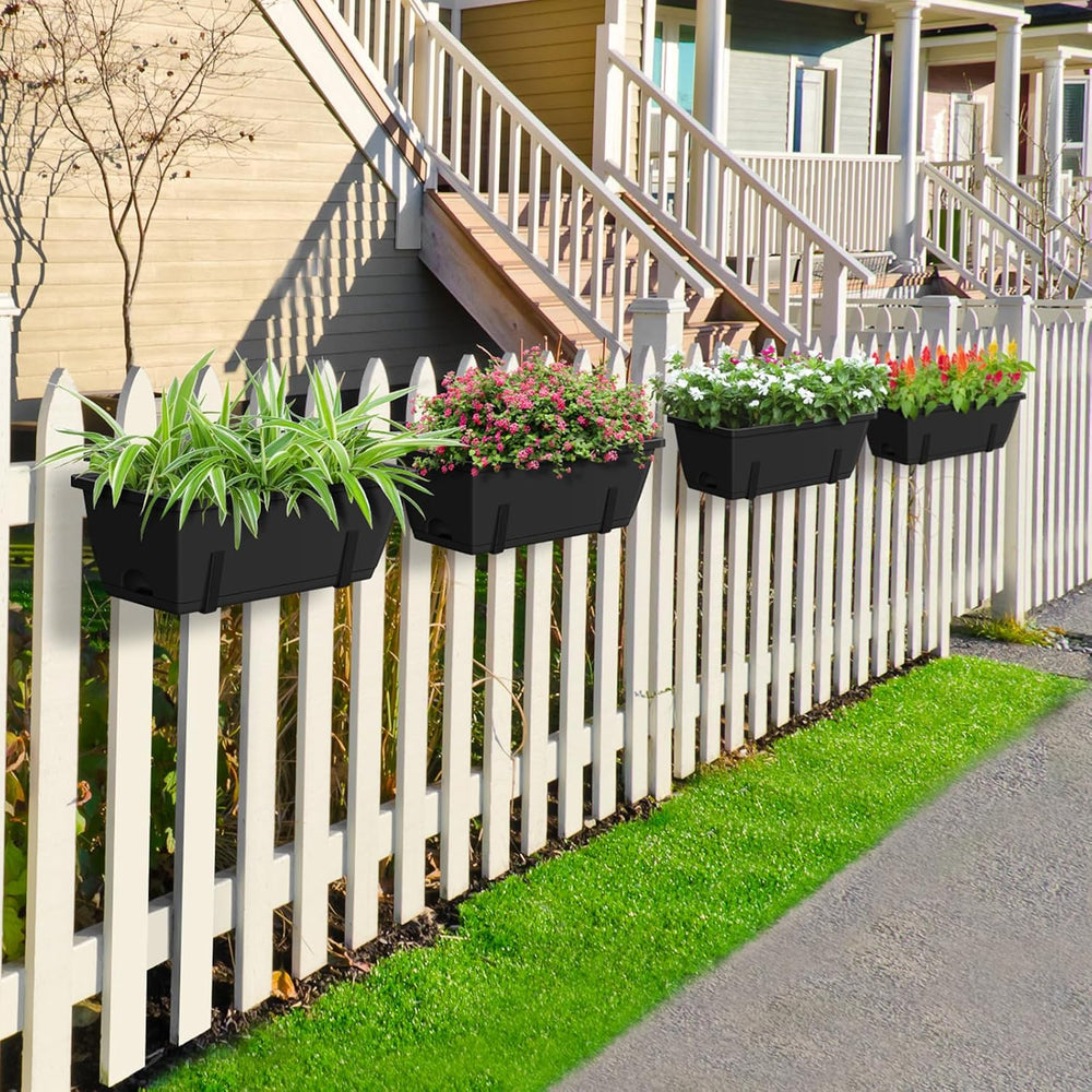 CADUKE 6 PCS Railing Planter Boxes, Black Planter Boxes with Bracket