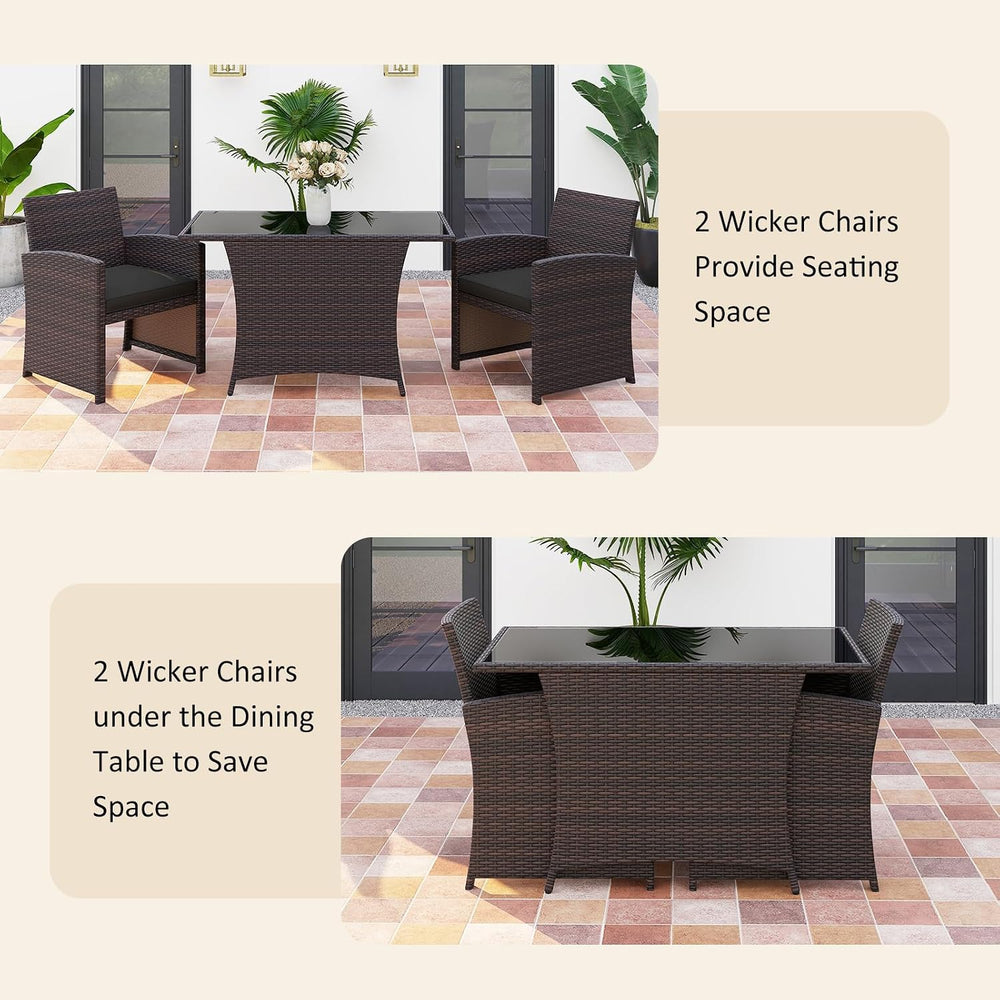 HAPPYGRILL 3 Pieces Patio Wicker Dining Set, Balcony Furniture Set w/Tempered...