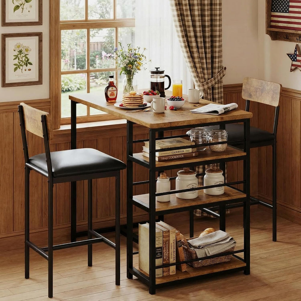 GarveeHome Dining Table Set for 2, Counter Height Kitchen Table with 2 Uphols...