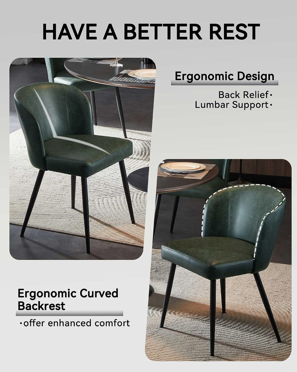 Susalt Upholstered Faux Leather Dining Chairs Set of 2, Green