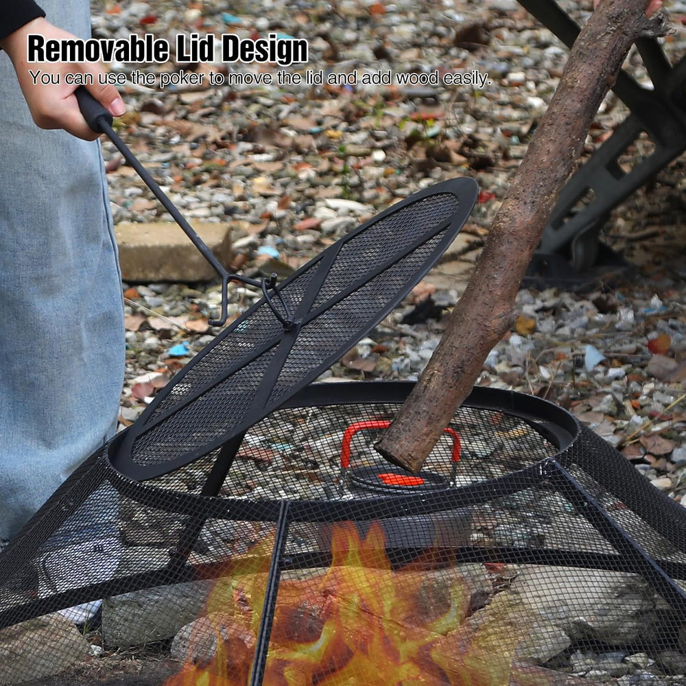 Fire Pit Spark Screen 36 Inch with Top Cover Round, Heavy Duty Collapsible Ou...