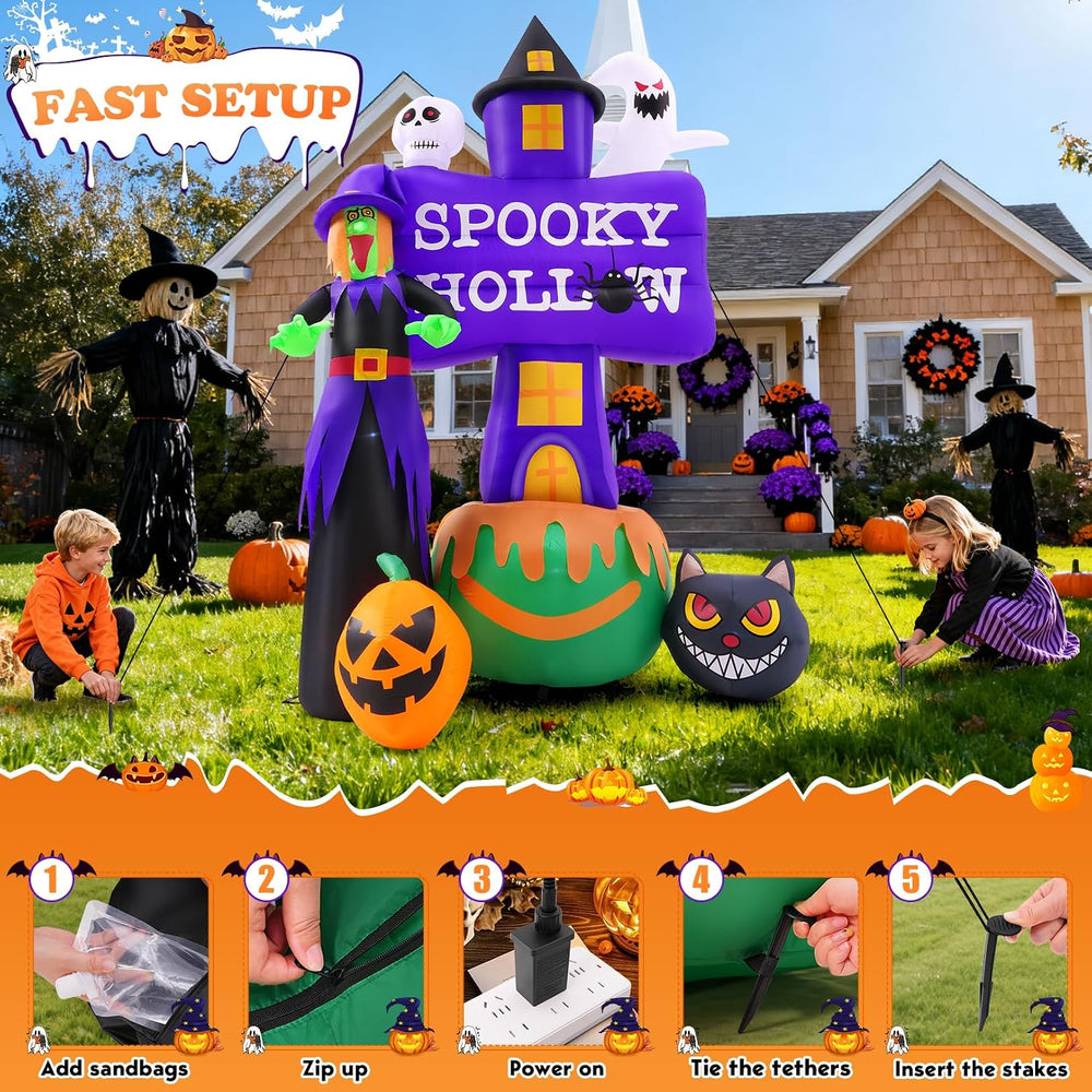 Whubefy 8FT Tall Halloween Inflatable Witch Spooky Ghost Outdoor Decoration