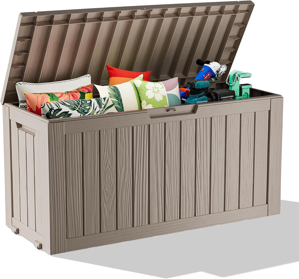 90 Gallon Waterproof Resin Deck Box, UV Resistant Outdoor Storage for Garden,...