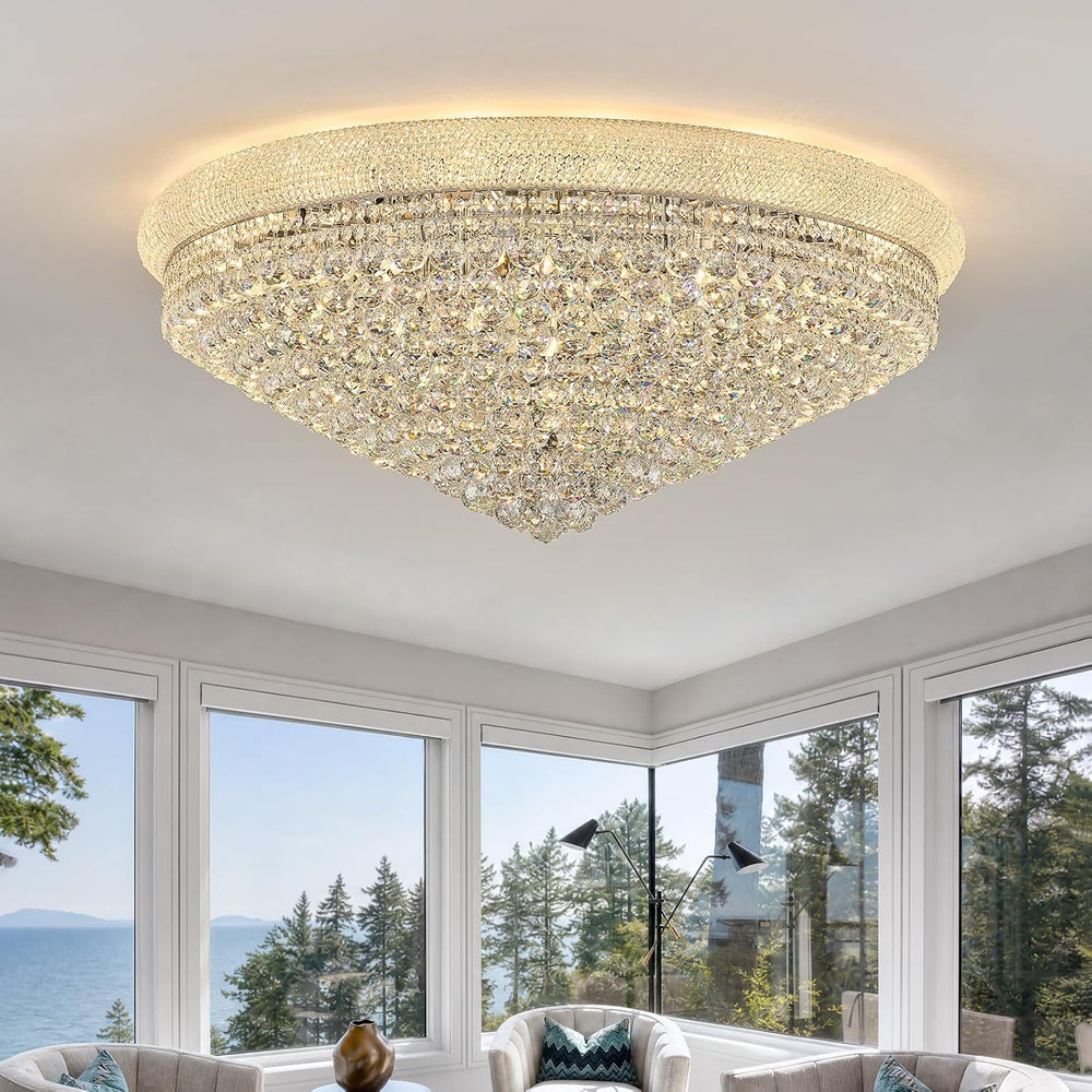 27-Light 40 inch Large Crystal Chandelier Flush Mount Ceiling Light Fixture f...