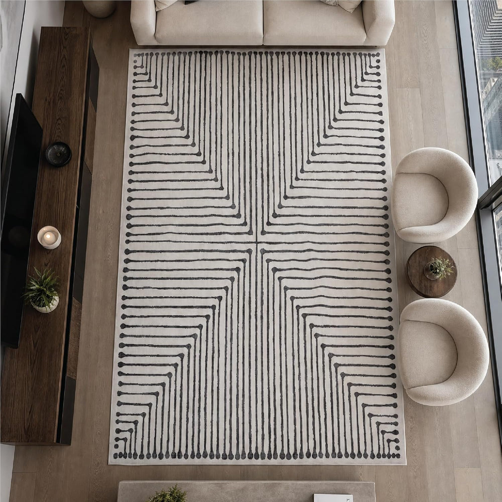 GLN Rugs Washable Modern Area Rug 5x7 Living Room, Geometric Bedroom Rug