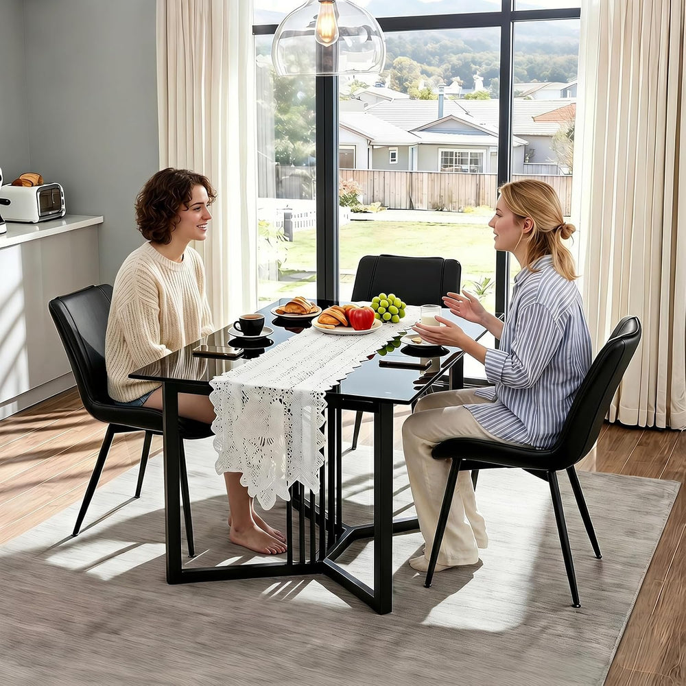 Dining Chairs Set of 2, PU Leather Armless with Metal Legs Black