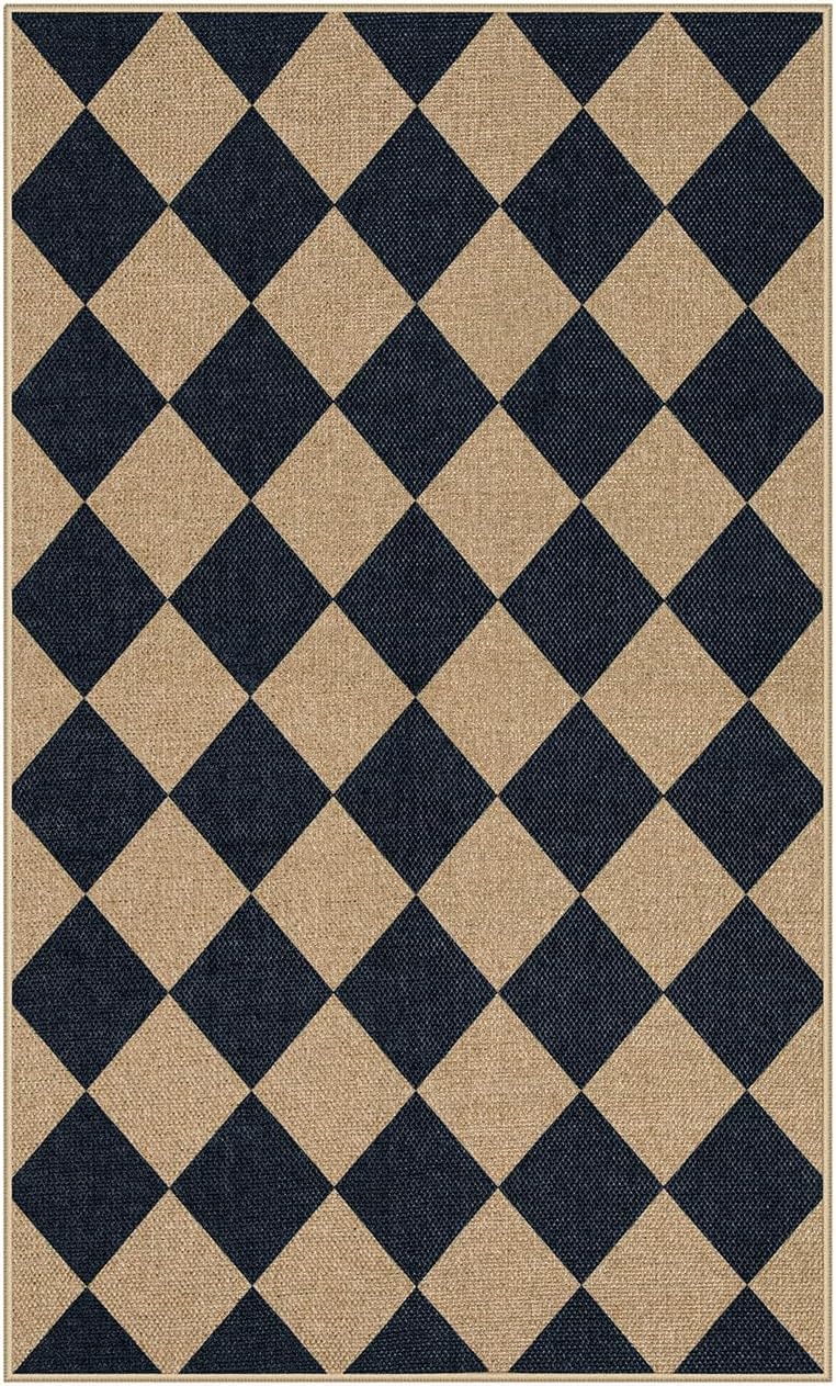 Lahome Checkered Easy Jute 3x5 Entryway Front Porch Rug, Black Diamond Indoor...