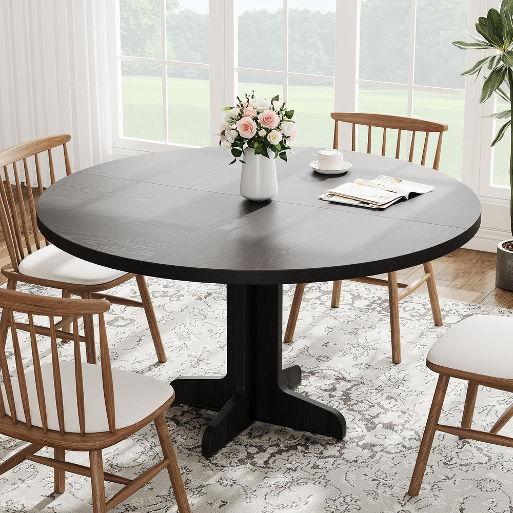 IDEALHOUSE 47" Round Dining Table for 4, Farmhouse Kitchen Table, Black