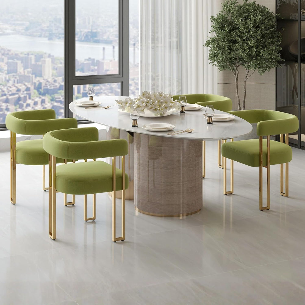 Hyfirm Green and Gold Modern Dining Chairs Set of 4, Velvet Upholstered Barre...