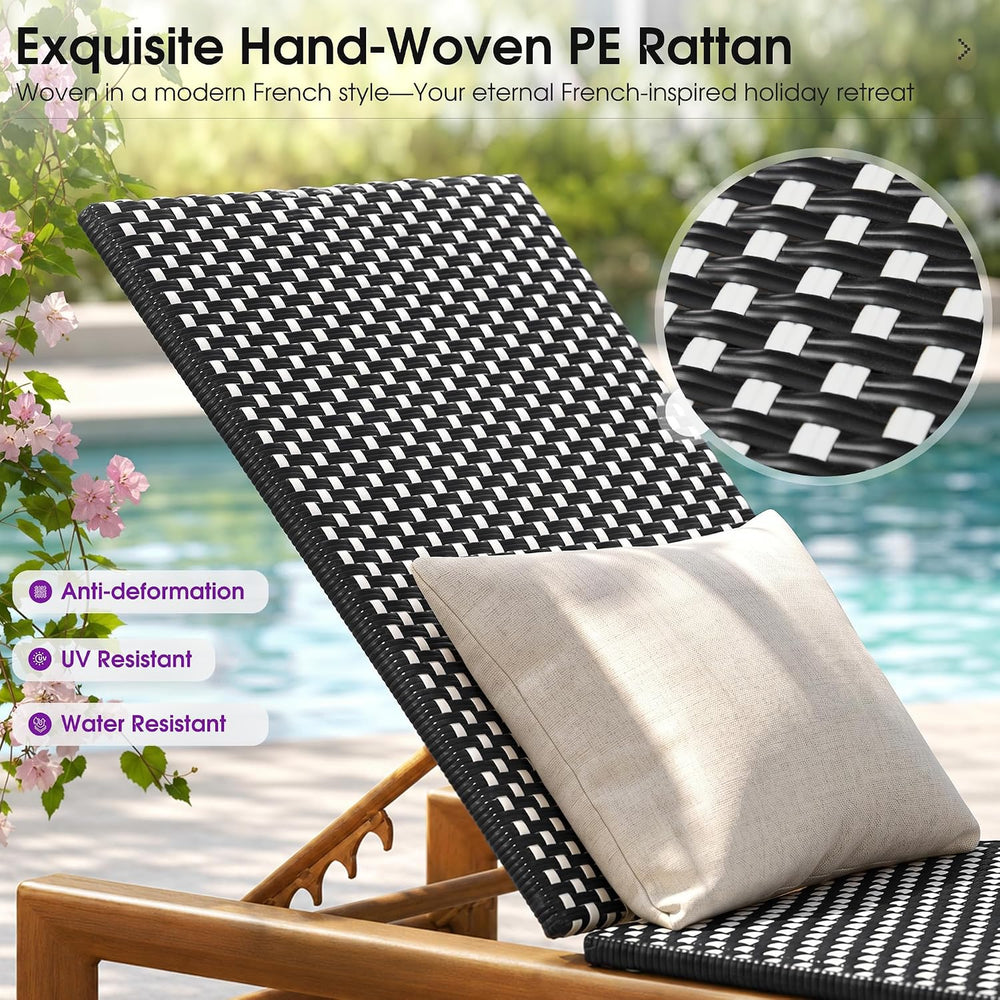 PURPLE LEAF Outdoor Chaise Lounge Extra Wide French Rattan Set of 2, Black