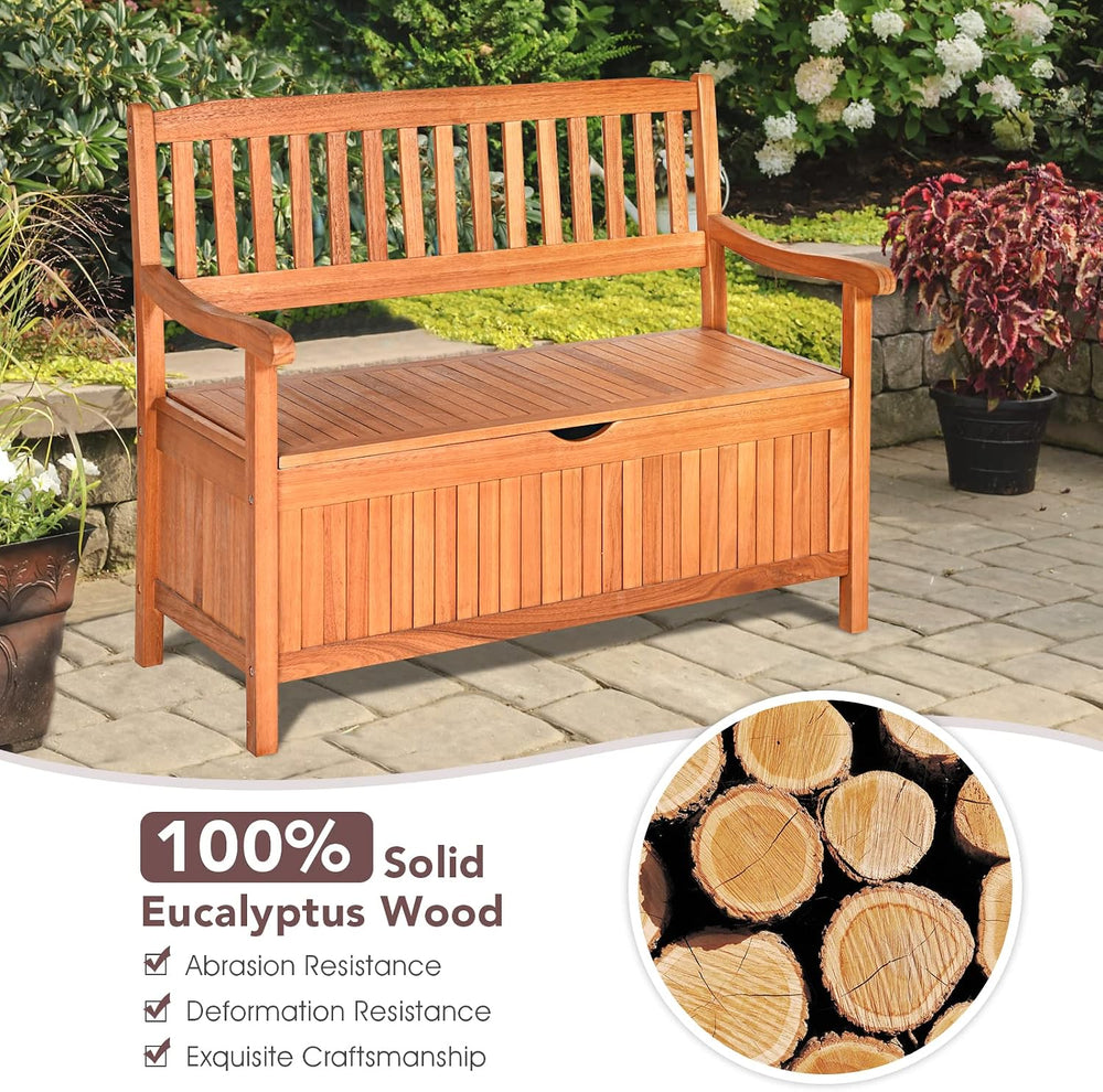 HAPPYGRILL Outdoor Storage Bench Wooden Deck Box with Removable Dustproof Lin...