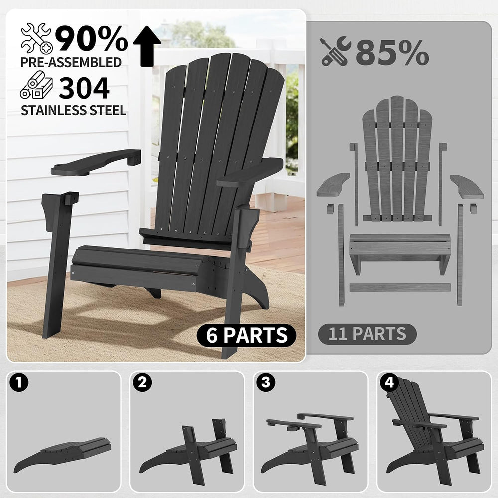Psilvam Oversized Adirondack Chairs with Cup Holder, Black