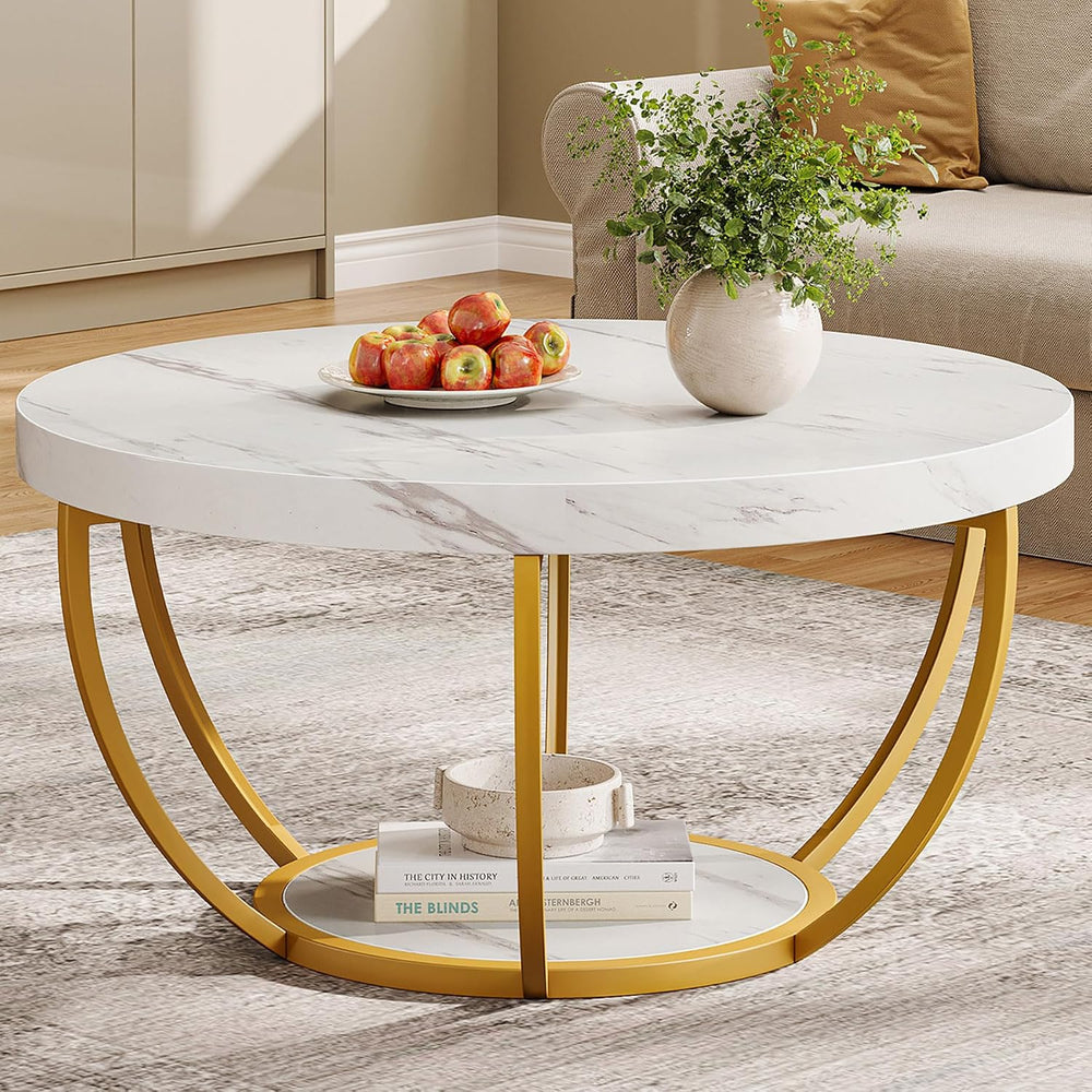 Tribesigns White and Gold Round Coffee Table, 31.7" Living Room Table
