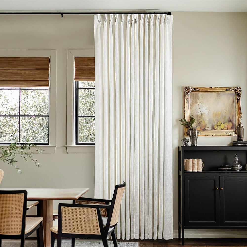 TWODRAPES Natural Pinch Pleated Linen Curtains 96 Inches Long Living Room
