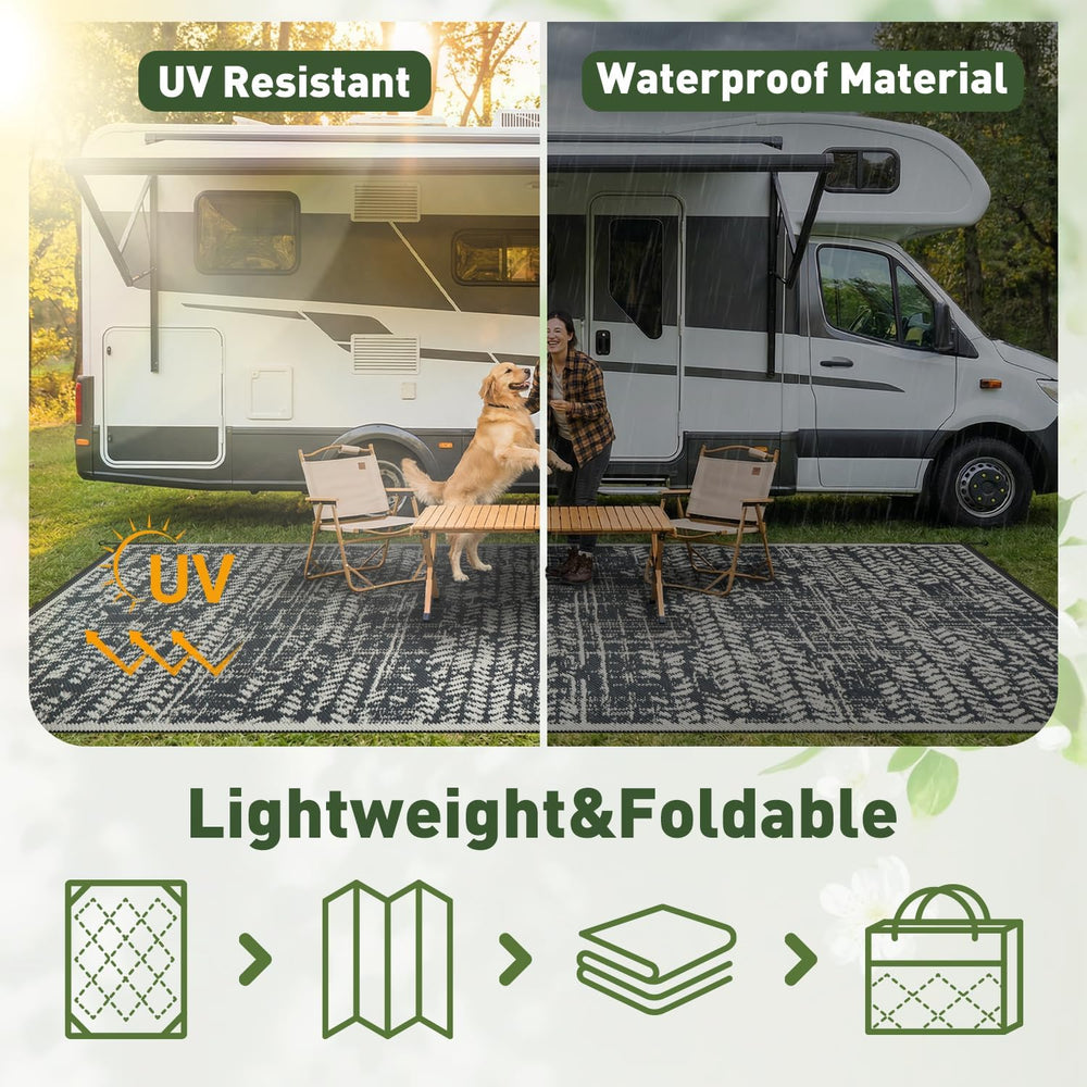 MontVoo Outdoor Rug 8x10 Waterproof-Patio Rug Mat Outdoor RV Camping Picnic B...