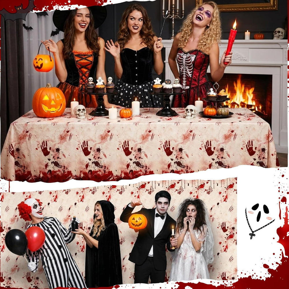 100FT x 54IN Halloween Bloody Print Plastic Tablecloth Roll with Cutter Box