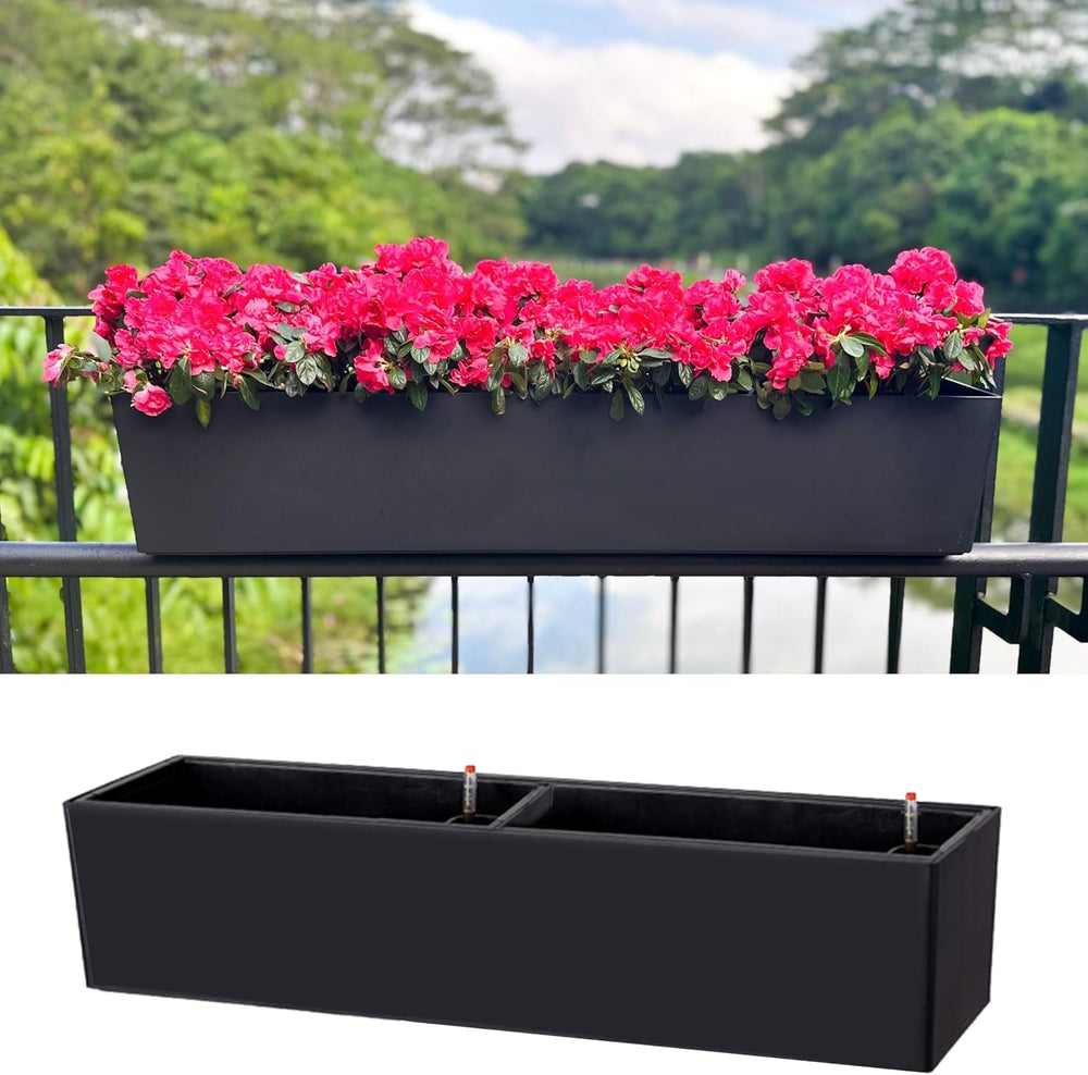 LaLaGreen Rail Planter for Balcony Outdoor (1 Pack, 40 Inch) Large Black Self...